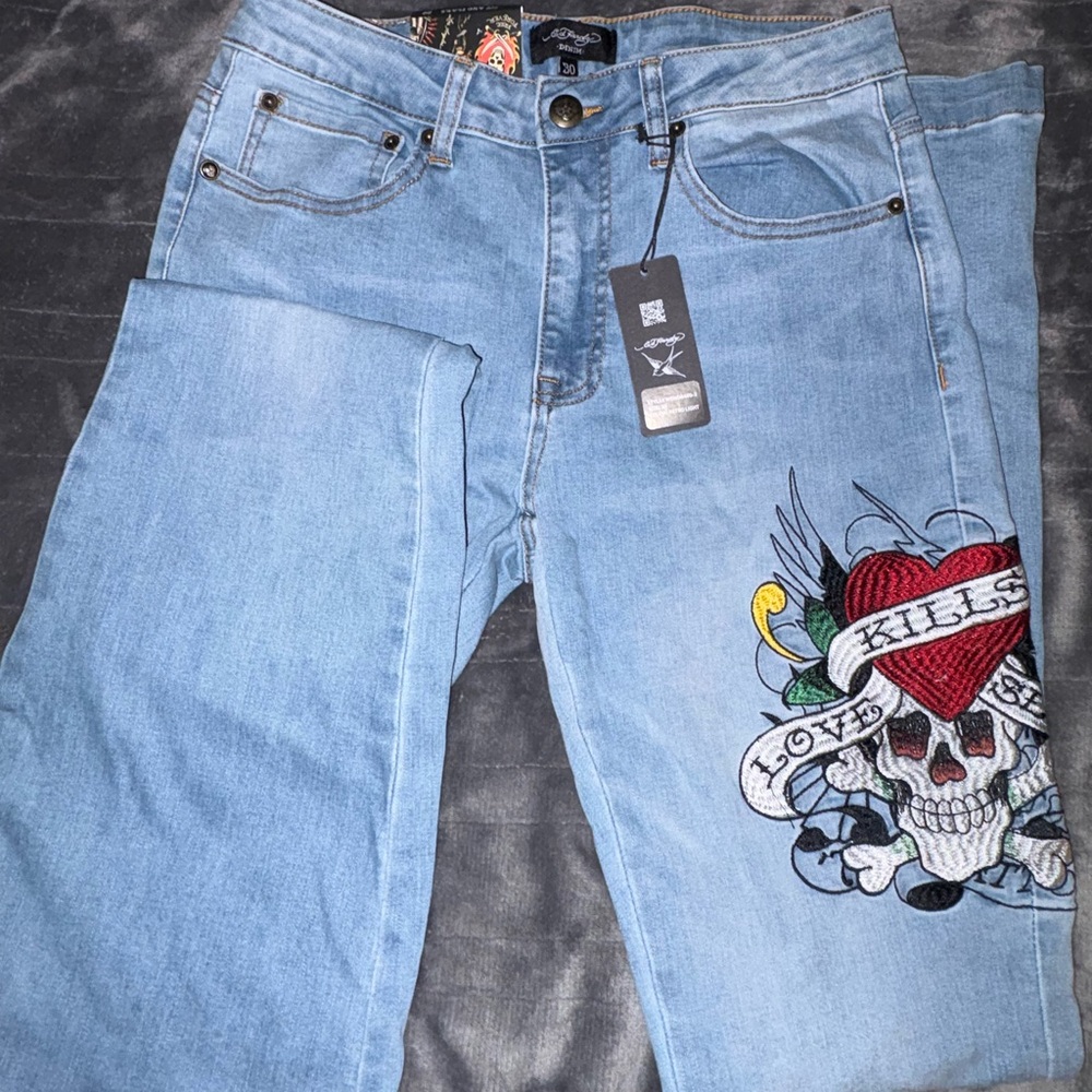 Ed Hardy Jeans with Skull and Heart Embroidery Fit and Flare